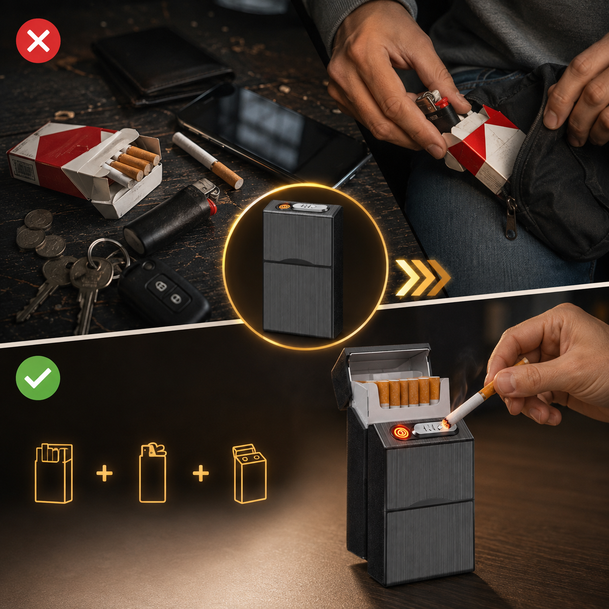 Étui à Cigarettes avec Briquet Rechargeable Intégré